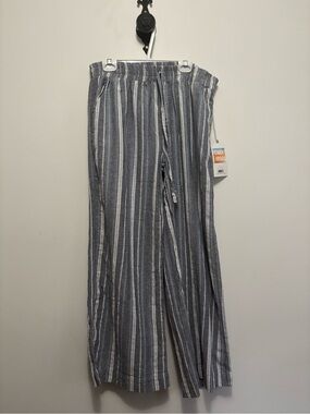 Wide Leg Stripe Pants in Gray — Lightweight Pull-On Trousers